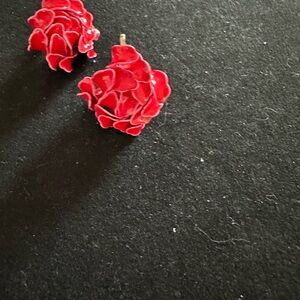 Elegant Red Floral Earrings with matching brooch